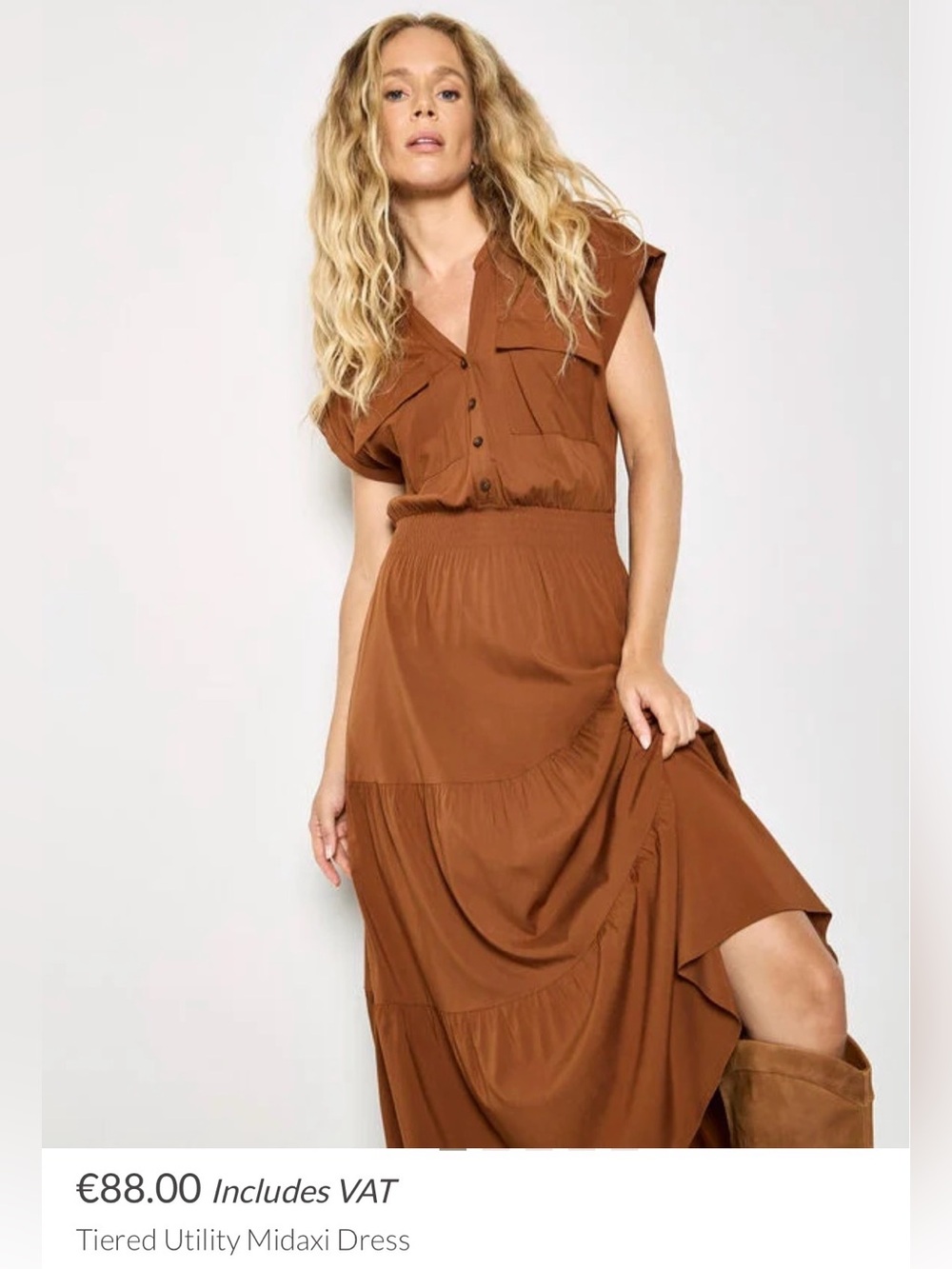SOLD APRICOT 🍑 Rust-Brown Tiered Maxi Dress with Button - Picture 3 of 7